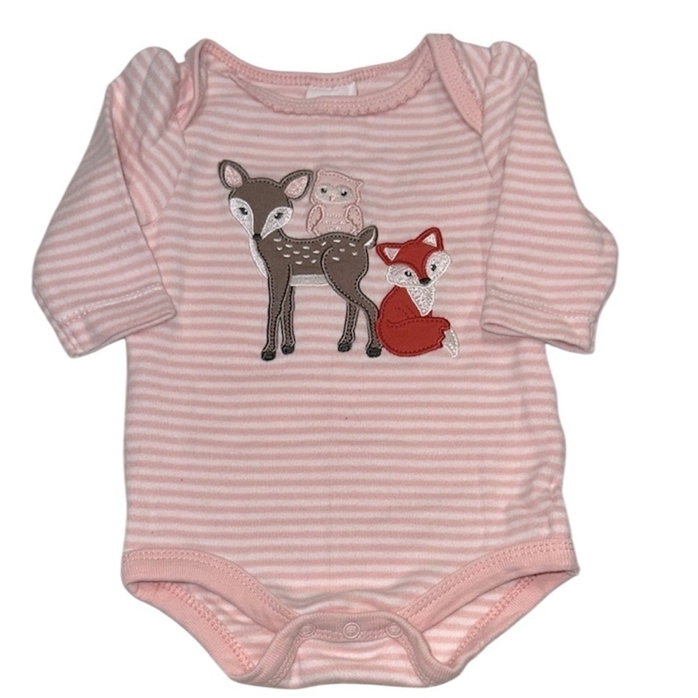 Starting Out Pink Striped Baby one piece with Animal Appliqué size newborn